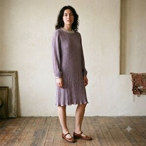 Vintage 70s P.C.F. Petites‎ Womens Dress 10 Purple Pearl Collar Pleated Regency